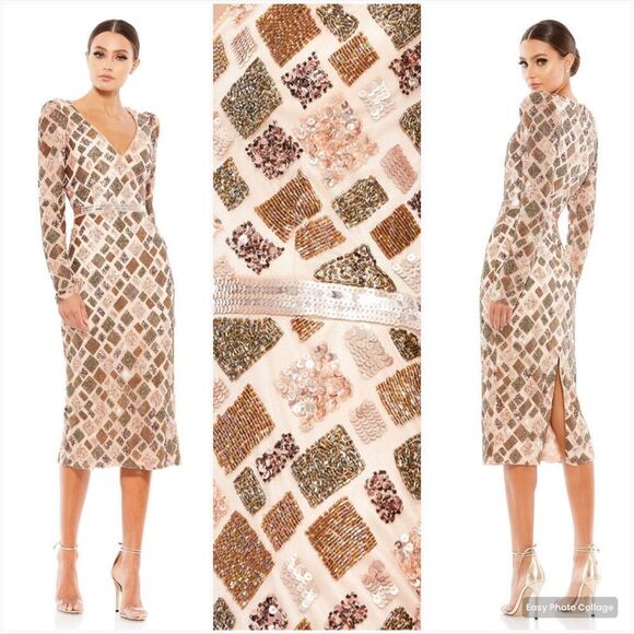 Mac Duggal 5472 Womens Sequin Midi Dress